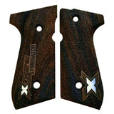 Beretta 92FS grips made of walnut wood with custom logo made of Silver.