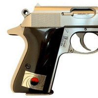 Walther PPK/S grips made of Black Acrylic with custom logo made of Silver.