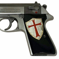 Walther PP grips made of Black Acrylic with custom logo made of  Silver.