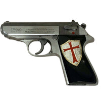 Walther PP grips made of Black Acrylic with custom logo made of  Silver