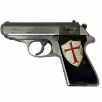 Walther PP grips made of Black Acrylic with custom logo made of  Silver..