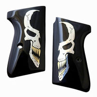 Walther PPK/S grips made of Black Acrylic with custom logo made of Silver.