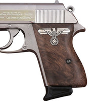 Walther PPK grips made of Root Walnut with custom logo made of  Silver.
