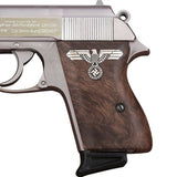 Walther PPK grips made of Root Walnut with custom logo made of  Silver.
