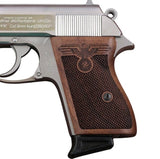 Walther PPK grips made of Walnut Wood with custom logo Engraving.