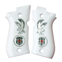 Beretta 81FS Custom Pistol Grips made from white Acrylic wiith custom silver logos.