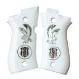 Beretta 81FS Custom Pistol Grips made from white Acrylic wiith custom silver logos.