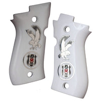 Beretta 81FS Custom Pistol Grips made from white Acrylic wiith custom silver logo