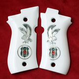 Beretta 81FS Custom Pistol Grips made from white Acrylic wiith custom silver logos