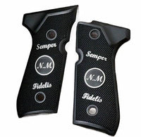 Beretta 92FS grips made of Black Acrylic with Custom Logo made of Silver.