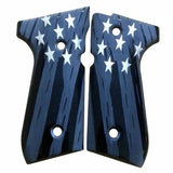 Beretta 92FS custom pistol grips made of acrylic PMMA with silver star designs, designed for improved grip and aesthetic appeal.
