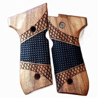 Beretta 92FS grips made of walnut wood with custom surface engraving.