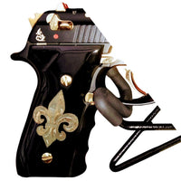 Beretta 92FS grips made of black Acrylic with custom logo made of Brass.7