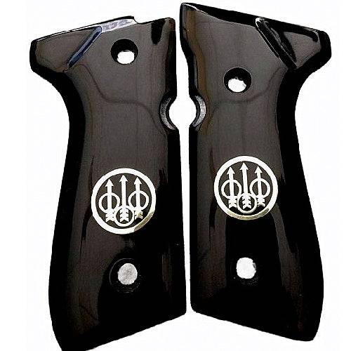 Beretta 92FS grips made of Black Acrylic with custom logo made of silver.