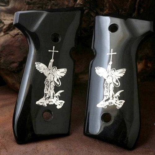 Beretta 92G grips made of Black Acrylic PMMA with Custom Logo made of Silver.1
