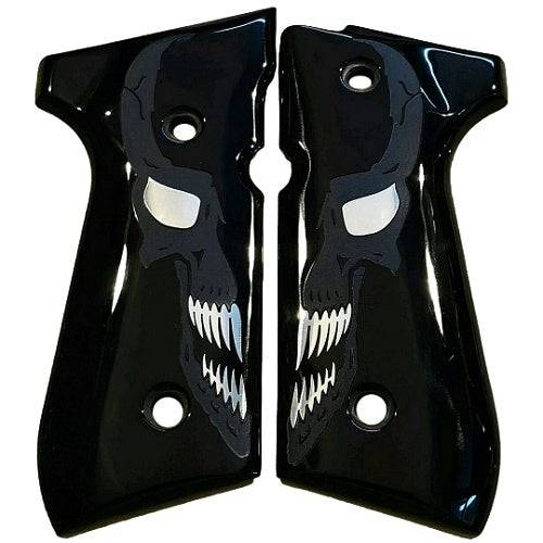 Beretta 92G grips made of Black Acrylic with custom Logo made of silver.