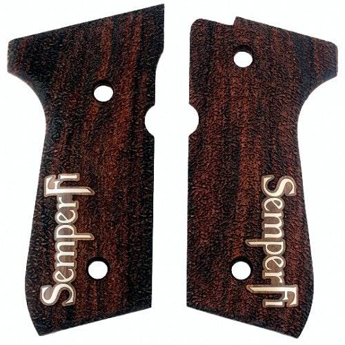 Beretta 92G grips made of walnut wood with custom logo made of Silver