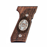 Beretta M9A1 custom walnut wood grips with silver logo for Beretta 92G Elite LTT pistol, by Bestpistolgrips.