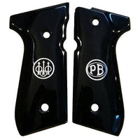 Beretta 92G grips made of Black Acrylic PMMA with custom logos made of silver.