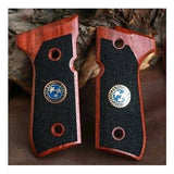 Beretta 92G grips made of rosewood with custom logo made of silver.