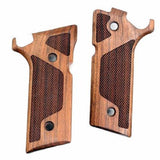 Beretta 92 steel pistol with custom walnut wood grips by Bestpistolgrips, showing detailed craftsmanship.