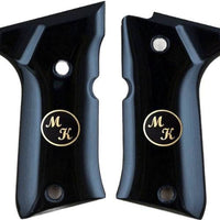 Beretta 92 compact grips made of Black Acrylic  with custom initials made of Brass.