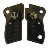 Beretta M1951 pistol grips made of walnut wood with custom brass logo, designed for improved grip and aesthetic appeal.