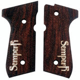 Beretta 92FS grips made of walnut wood with custom Text made of Silver.