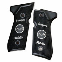 Beretta 92G grips made of Black Acrylic PMMA with Custom Logo made of Silver.