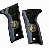 Beretta 92G grips made of black PMMA Acrylic and custom Design made of brass.
