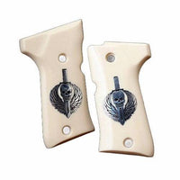 Beretta 92 Compact grips made of Ivory Acrylic with custom logo made of Silver.