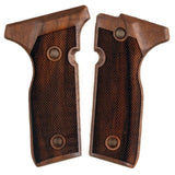 Walnut wood grips for Beretta Cougar 8000 pistol, custom-designed by Bestpistolgrips, showcasing detailed grain and ergonomic shape.