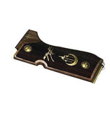 Beretta M9A1 pistol grips made of walnut wood with custom logo and brass accents, designed for improved grip and style.