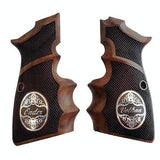 Browning Hi-Power custom walnut pistol grips with finger grooves and silver logo from Bestpistolgrips.