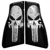Browning Hi-Power custom grips made of black acrylic PMMA with silver custom logo for enhanced pistol handling and style.