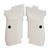 White acrylic CZ 82 custom pistol grips by Bestpistolgrips, featuring smooth finish and ergonomic design for CZ 82 handgun.