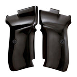 Black acrylic CZ 83 custom pistol grips by Bestpistolgrips, showing textured surface and ergonomic design for CZ 83 firearm.
