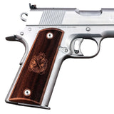 Colt 1911 custom walnut wood grips with checkering and Bestpistolgrips logo engraving