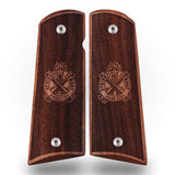 Colt 1911 custom walnut wood grips with checkering and engraved logo by Bestpistolgrips