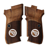 Cz 83 custom pistol grips made of walnut wood with Dragon Skin checkering and silver custom logo.