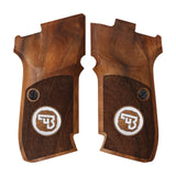 Cz 83 custom pistol grips made of walnut wood with a silver custom logo, designed for ergonomic firearm handling.