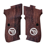 Cz 83 custom pistol grips made of walnut wood with silver custom logo, designed for improved grip and aesthetic appeal.