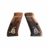CZ 97 BD custom walnut pistol grips with silver logo, designed for Bestpistolgrips semi-automatic handgun.