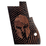 Walnut wood Desert Eagle custom pistol grips with engraved logo, designed for firearm enhancement and comfort.