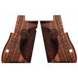 Walnutwood Desert Eagle custom pistol grips with engraved logo, designed for a stylish and ergonomic fit on the firearm.