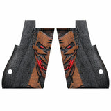 Walnut wood Desert Eagle custom pistol grips with engraved logo for Bestpistolgrips, showcasing detailed craftsmanship.
