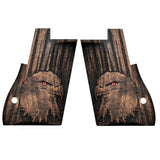 Desert Eagle custom pistol grips made of walnut wood with engraved logo, designed for a sleek, personalized firearm appearance.