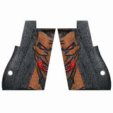 Desert Eagle custom pistol grips made of walnut wood with engraved logo, designed for enhanced grip and aesthetic appeal.
