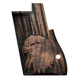 Walnut wood Desert Eagle custom pistol grips with engraved logo, designed for improved grip and aesthetic appeal.