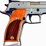 Rosewood Sig Sauer P226 SAO custom grips by Bestpistolgrips, showcasing detailed wood grain and ergonomic design.